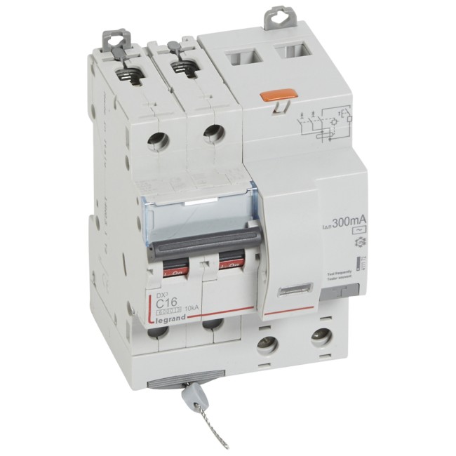 Автоматический выключатель дифференциального тока DX 6000 - 10 кА - тип характеристики С - 2П - 230 В~ - 16 А - тип AС - 300 мА - 4 модуля
