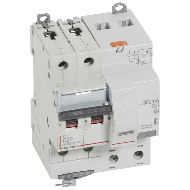 Автоматический выключатель дифференциального тока DX 6000 - 10 кА - тип характеристики С - 2П - 230 В~ - 20 А - тип AС - 300 мА - 4 модуля