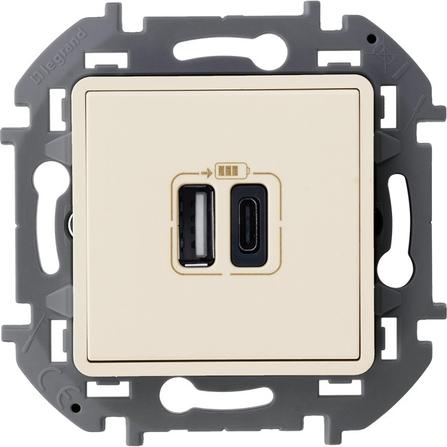 Зарядное устройство с двумя USB-разьемами A-C 240В/5В 3000мА - INSPIRIA - слоновая кость, 673761
