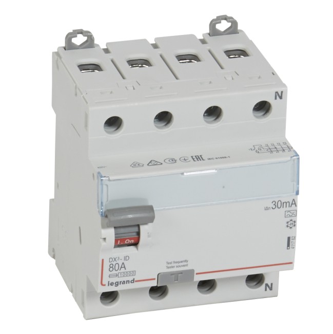 Выключатель дифференциального тока DX-ID - 4П - 400 В~ - 80 А - тип A - 30 мА - 4 модуля
