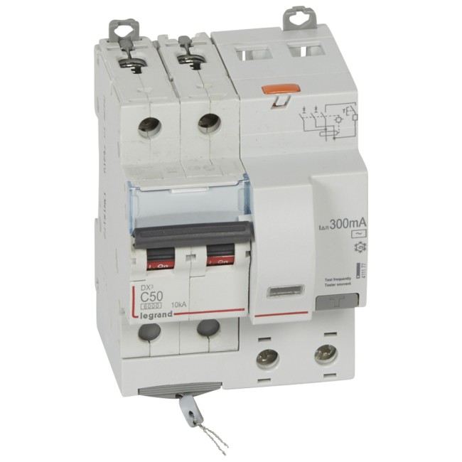 Автоматический выключатель дифференциального тока DX 6000 - 10 кА - тип характеристики С - 2П - 230 В~ - 50 А - тип AС - 300 мА - 4 модуля