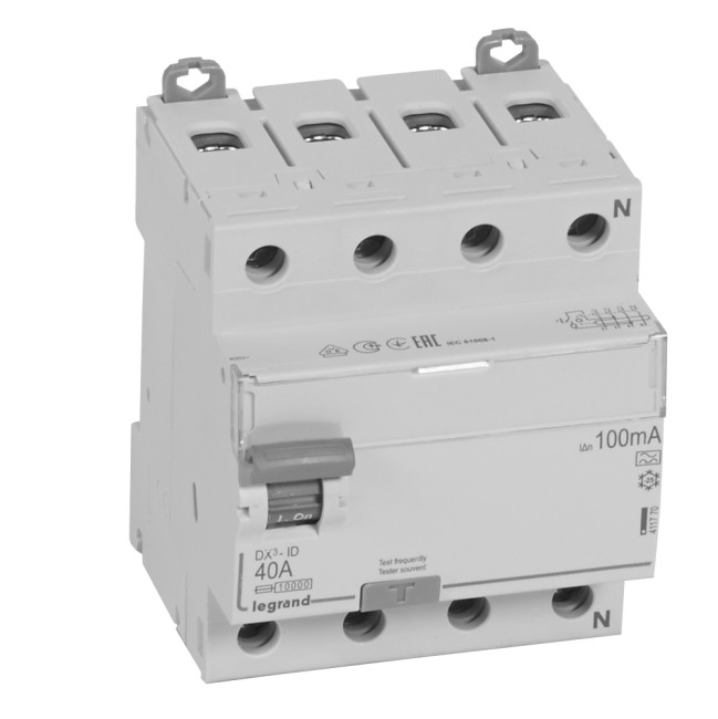 Выключатель дифференциального тока DX-ID - 4П - 400 В~ - 40 А - тип A - 100 мА - 4 модуля