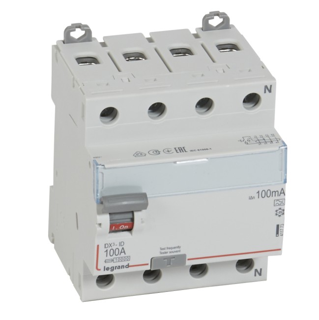 Выключатель дифференциального тока DX-ID - 4П - 400 В~ - 100 А - тип A - 100 мА - 4 модуля