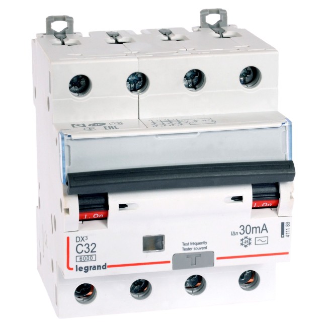 Автоматический выключатель дифференциального тока DX 6000 - 10 кА - тип характеристики С - 4П - 400 В~ - 32 А - тип AС - 30 мА - 4 модуля