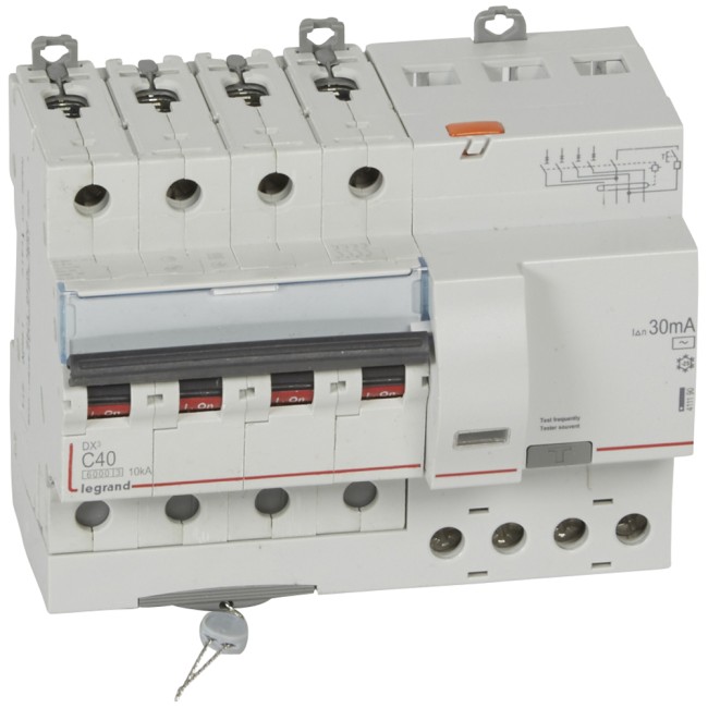 Автоматический выключатель дифференциального тока DX 6000 - 10 кА - тип характеристики С - 4П - 400 В~ - 40 А - тип AС - 30 мА - 7 модуля