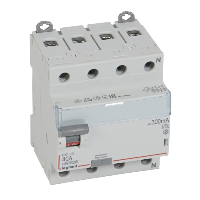 Выключатель дифференциального тока DX-ID - 4П - 400 В~ - 40 А - тип A - 300 мА - 4 модуля