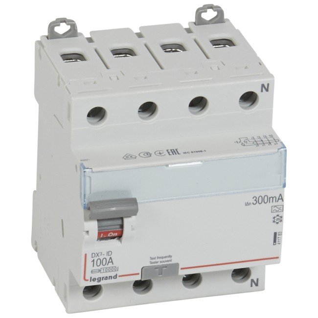 Выключатель дифференциального тока DX-ID - 4П - 400 В~ - 100 А - тип A - 300 мА - 4 модуля
