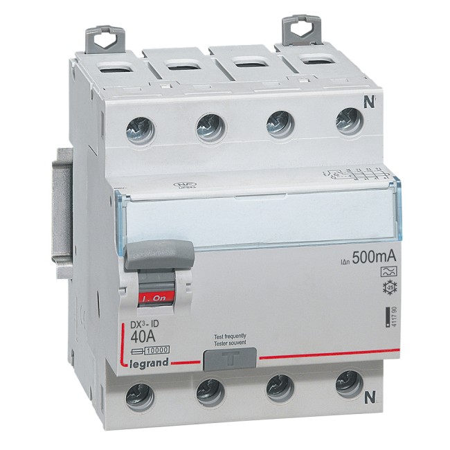 Выключатель дифференциального тока DX-ID - 4П - 400 В~ - 40 А - тип A - 500 мА - 4 модуля