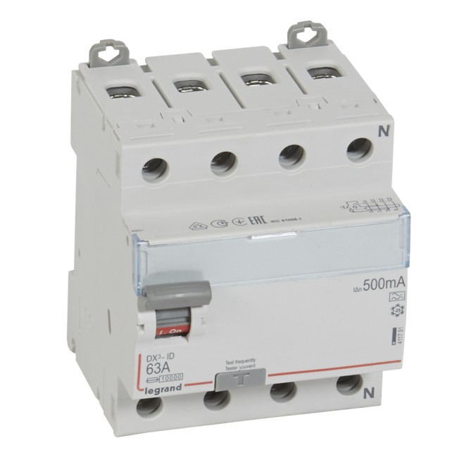 Выключатель дифференциального тока DX-ID - 4П - 400 В~ - 63 А - тип A - 500 мА - 4 модуля