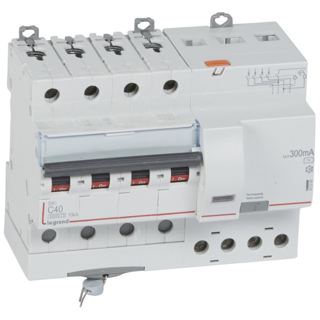 Автоматический выключатель дифференциального тока DX 6000 - 10 кА - тип характеристики С - 4П - 400 В~ - 40 А - тип AС - 300 мА - 7 модуля