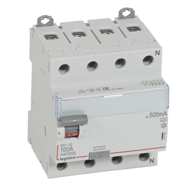 Выключатель дифференциального тока DX-ID - 4П - 400 В~ - 100 А - тип A - 500 мА - 4 модуля