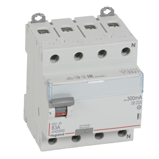 Выключатель дифференциального тока DX-ID - 4П - 400 В~ - 63 А - тип A - 300 мА - селективный - 4 модуля