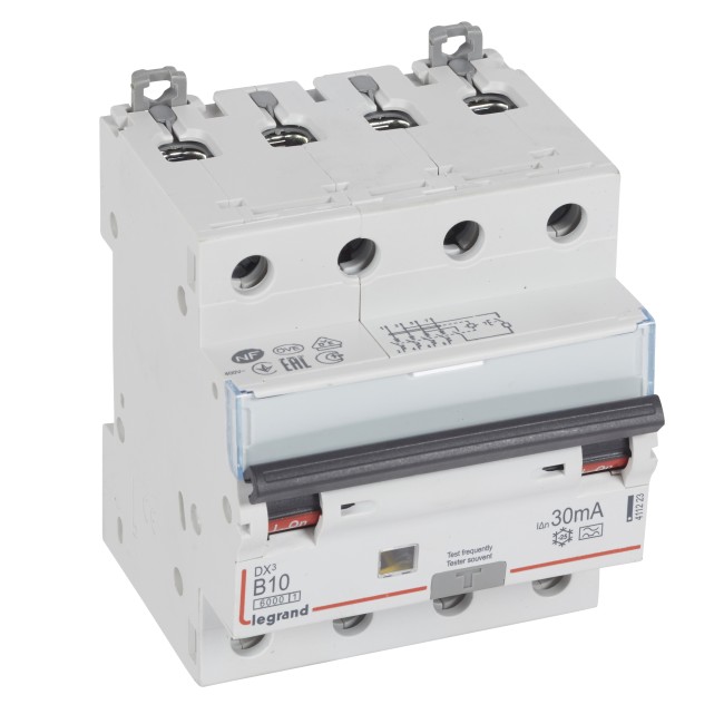 Автоматический выключатель дифференциального тока DX 6000 - 10 кА - тип характеристики B - 4П - 400 В~ - 10 А - тип A - 30 мА - 4 модуля
