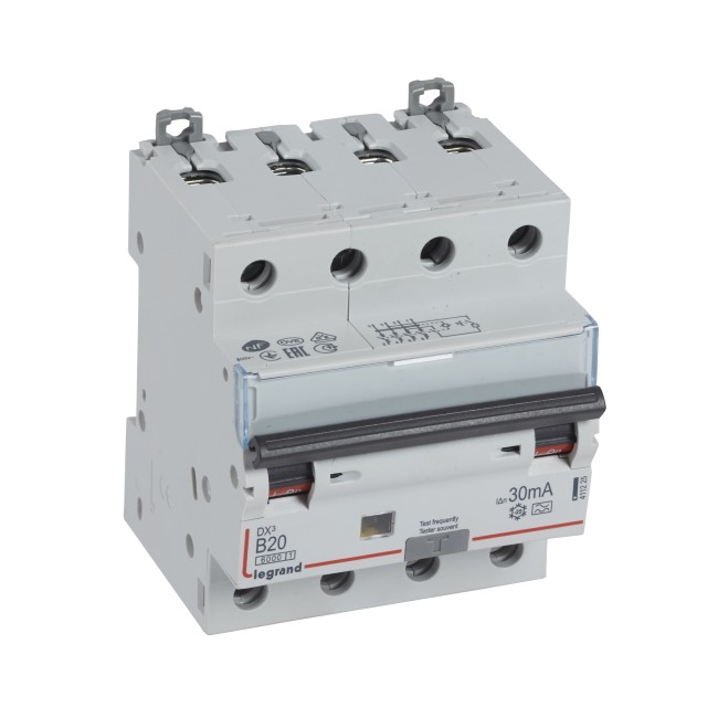 Автоматический выключатель дифференциального тока DX 6000 - 10 кА - тип характеристики B - 4П - 400 В~ - 20 А - тип A - 30 мА - 4 модуля