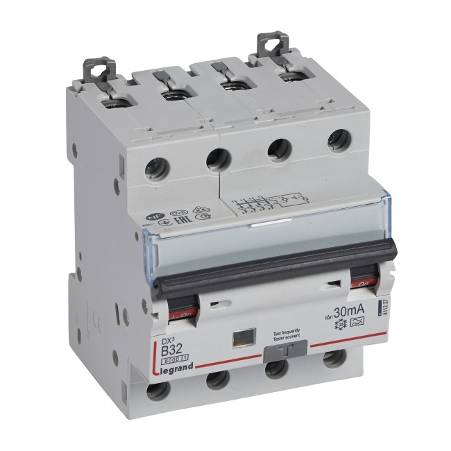 Автоматический выключатель дифференциального тока DX 6000 - 10 кА - тип характеристики B - 4П - 400 В~ - 32 А - тип A - 30 мА - 4 модуля