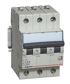 Автоматический выключатель TX 6000 - 6 кА - тип характеристики C - 3П - 400 В~ - 16 А - 3 модуля