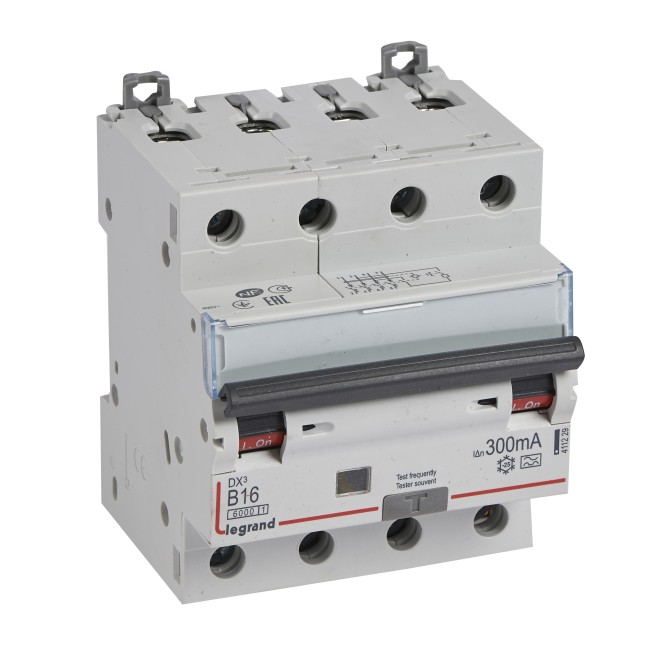 Автоматический выключатель дифференциального тока DX 6000 - 10 кА - тип характеристики B - 4П - 400 В~ - 16 А - тип A - 300 мА - 4 модуля