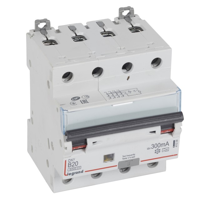 Автоматический выключатель дифференциального тока DX 6000 - 10 кА - тип характеристики B - 4П - 400 В~ - 20 А - тип A - 300 мА - 4 модуля
