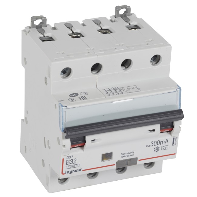 Автоматический выключатель дифференциального тока DX 6000 - 10 кА - тип характеристики B - 4П - 400 В~ - 32 А - тип A - 300 мА - 4 модуля