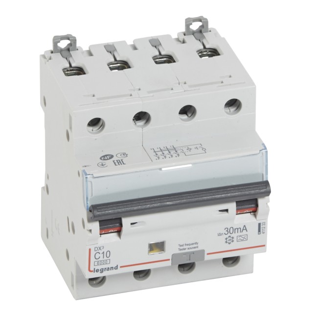 Автоматический выключатель дифференциального тока DX 6000 - 10 кА - тип характеристики С - 4П - 400 В~ - 10 А - тип A - 30 мА - 4 модуля