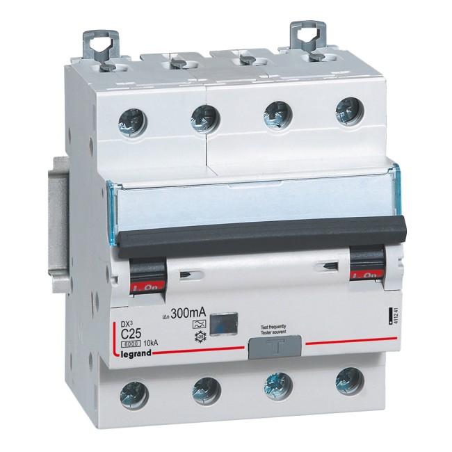Автоматический выключатель дифференциального тока DX 6000 - 10 кА - тип характеристики С - 4П - 400 В~ - 25 А - тип A - 300 мА - 4 модуля