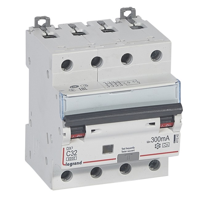Автоматический выключатель дифференциального тока DX 6000 - 10 кА - тип характеристики С - 4П - 400 В~ - 32 А - тип A - 300 мА - 4 модуля
