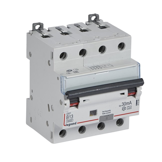 Автоматический выключатель дифференциального тока DX 6000 - 10 кА - тип характеристики B - 4П - 400 В~ - 13 А - тип A - 30 мА - 4 модуля