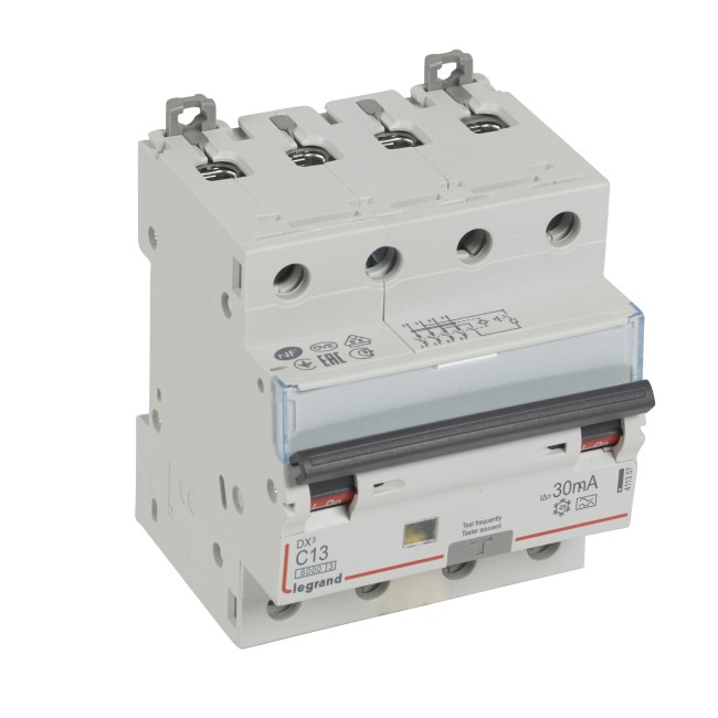 Автоматический выключатель дифференциального тока DX 6000 - 10 кА - тип характеристики С - 4П - 400 В~ - 13 А - тип A - 30 мА - 4 модуля